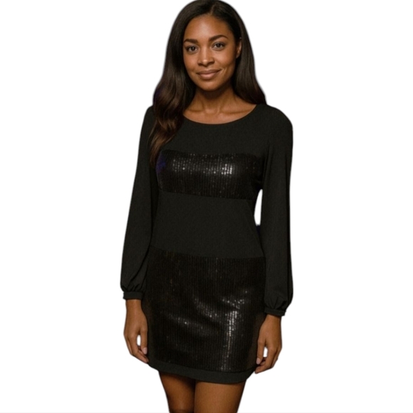 Marciano Silk Black Long Sleeve Sequin Mini Dress Size S - Picture 1 of 8
